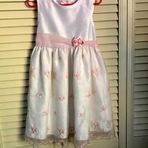 Brooke Lindsay 5T Elegant Sheer White Dress Up Dress, Pink Flowers Over Satin